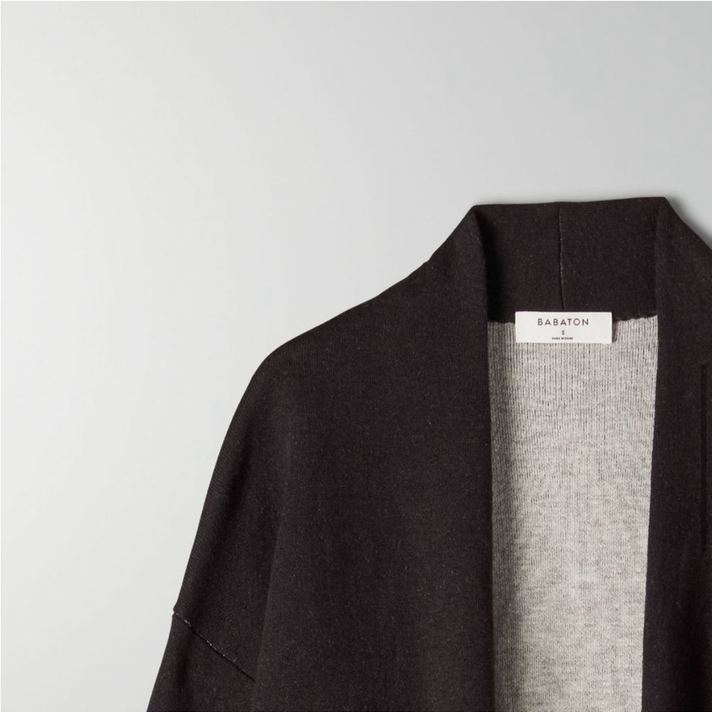 Aritzia Babaton Lance Long Line Wool Blend Cardigan Black / Grey size XXSmall - Picture 16 of 16
